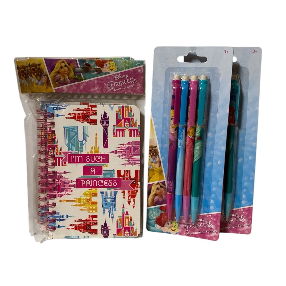 Disney Princess Stationery Set Bundle of 4 Mini Journals Mechanical Pencils New